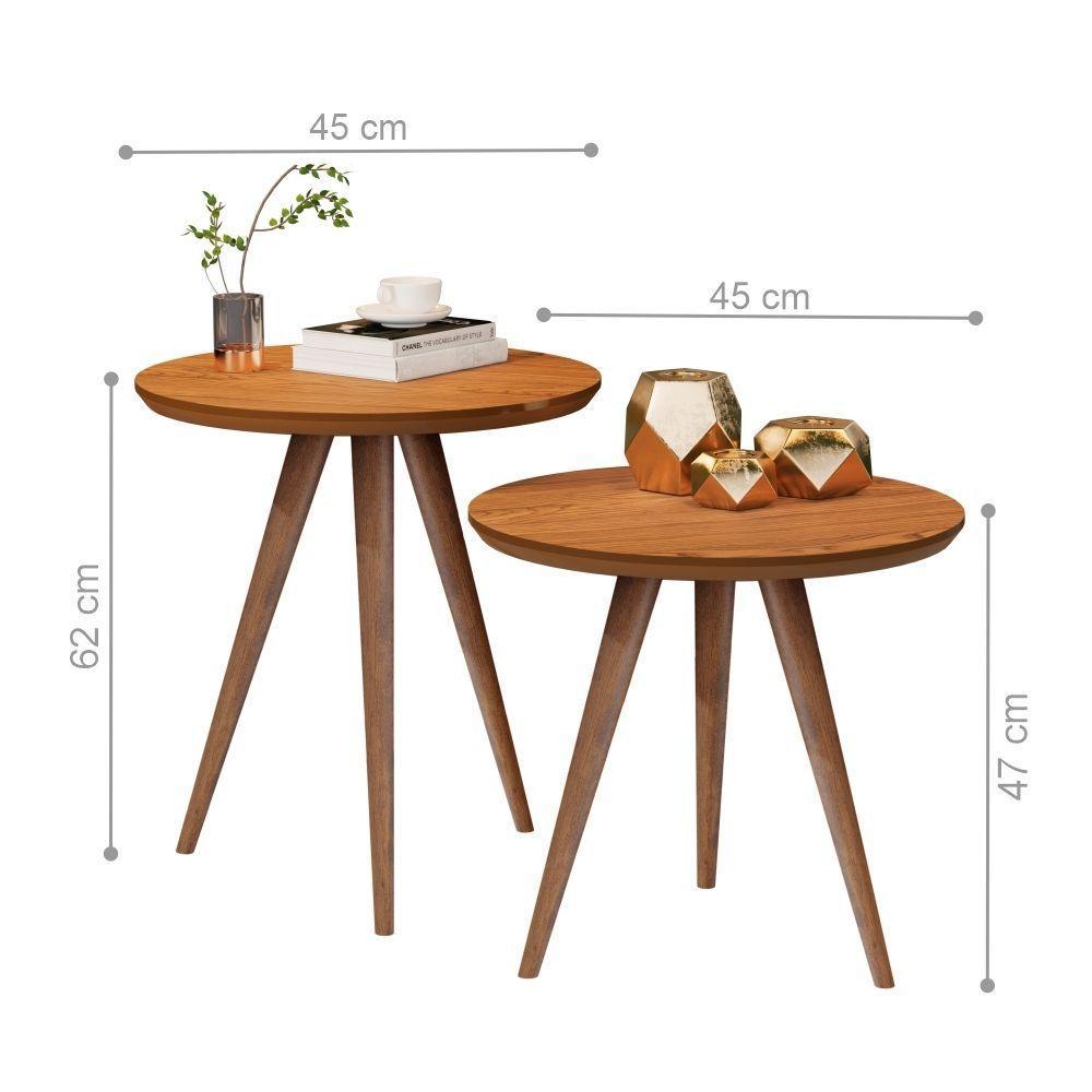 Mesinhas Retrô Lateral E Apoio Sofá Sala Freijó - 5