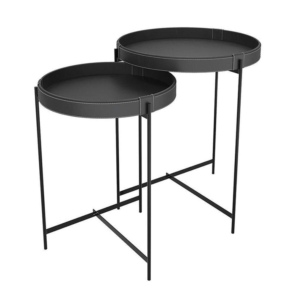 Conjunto Mesas De Laterais Sala Décor 560 E 470 Pés De Metal Preto Preto - 1