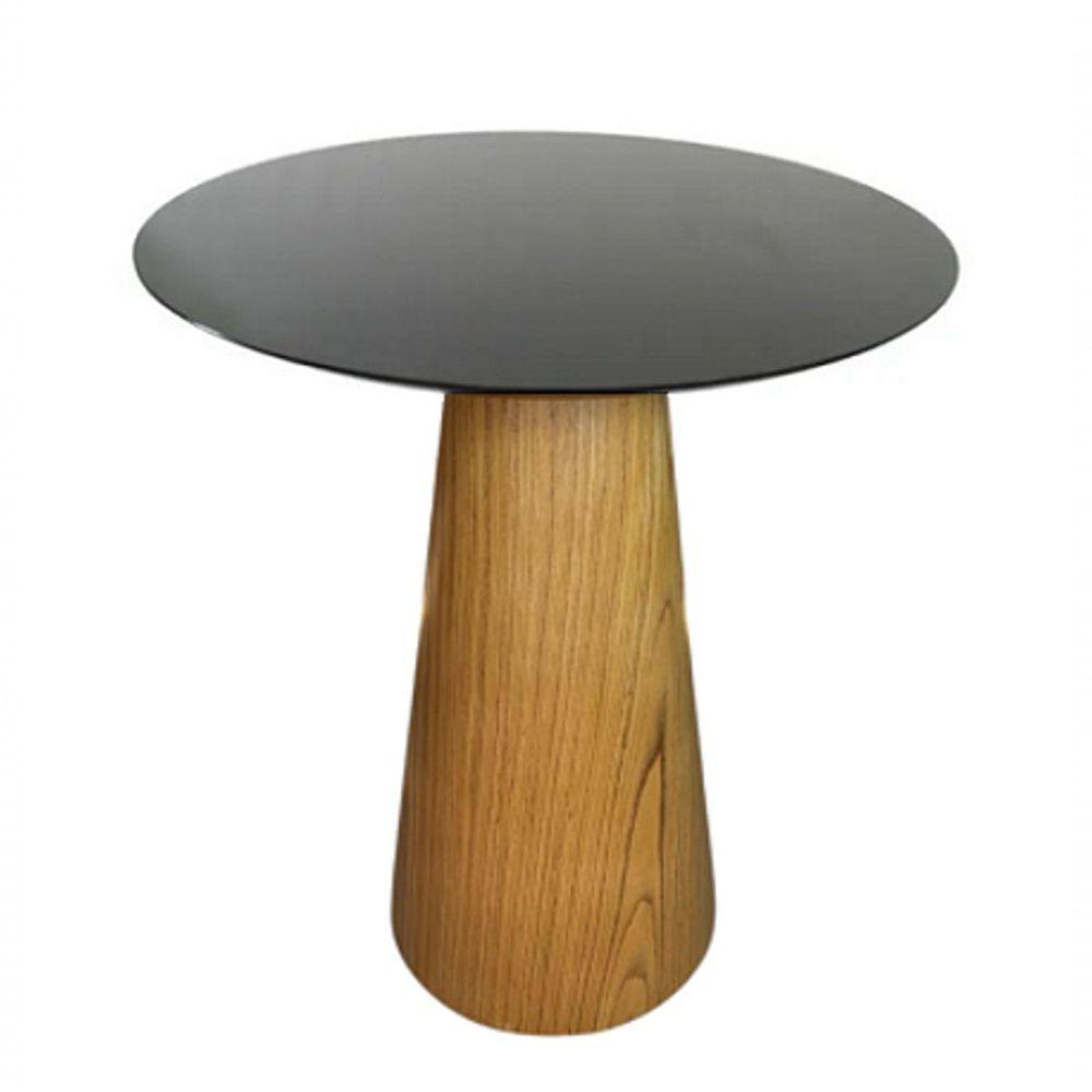 Mesa De Apoio Cone Base Laminada Em Madeira Natural - Tampo Laqueado 70 Cm Altura 70 Cm Cor Preto - 1