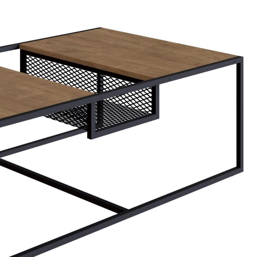 Mesa De Centro Industrial York Artesano Retangular 100 Cm (Largura) Em Mdp Vermont Aço Preto - 5