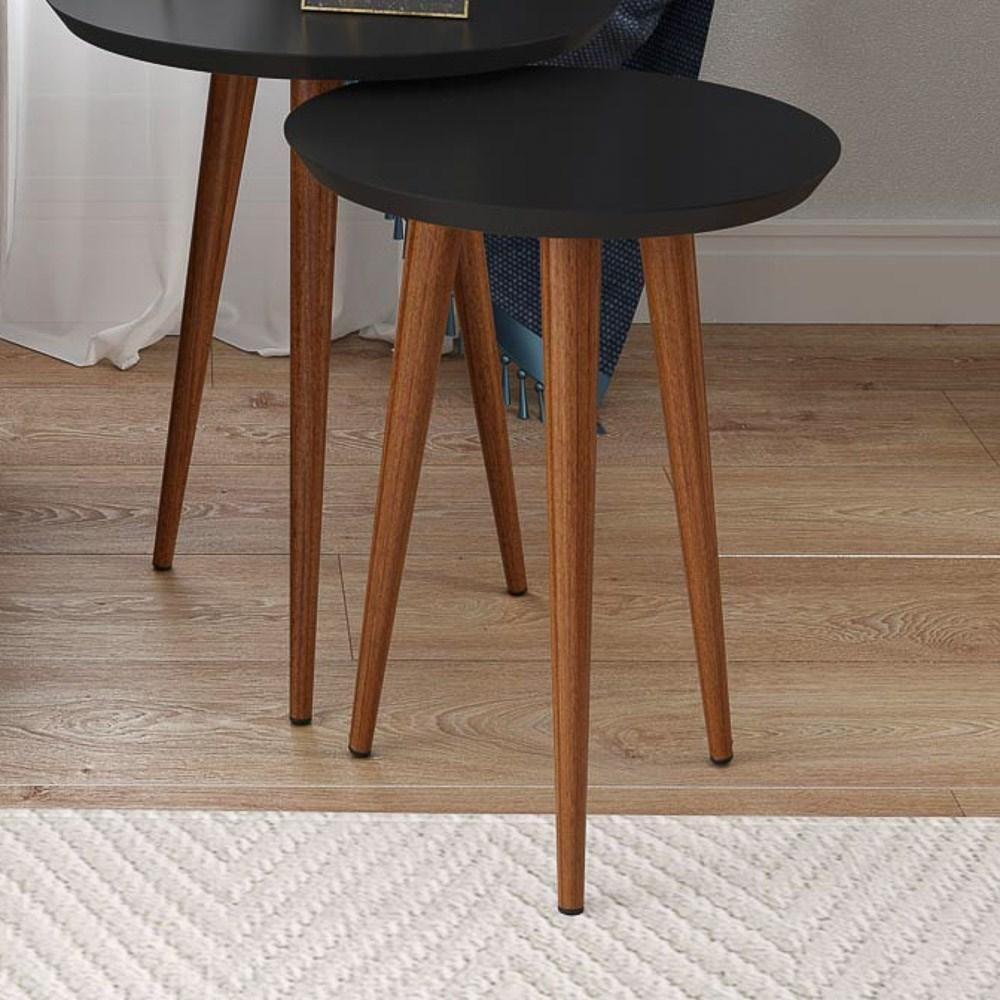 Mesa Lateral Redonda Pés Madeira Luna 440 Off White - 3