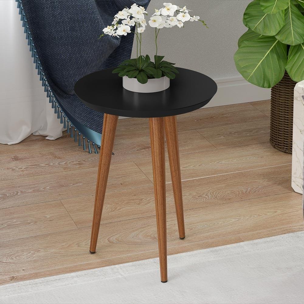 Mesa Lateral Redonda Pés Madeira Luna 440 Off White - 4