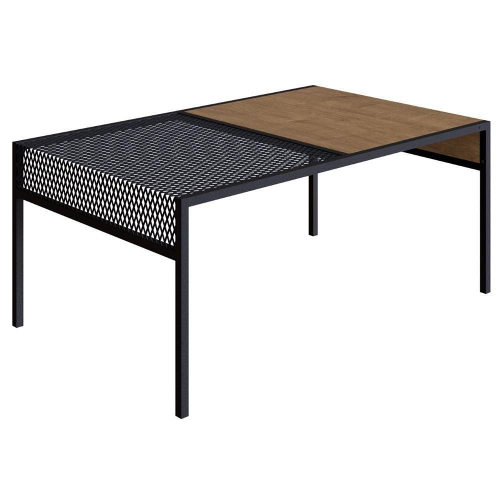 Mesa De Centro Industrial York Artesano Retangular 80 Cm (Largura) Em Mdp Vermont Aço Preto - 1