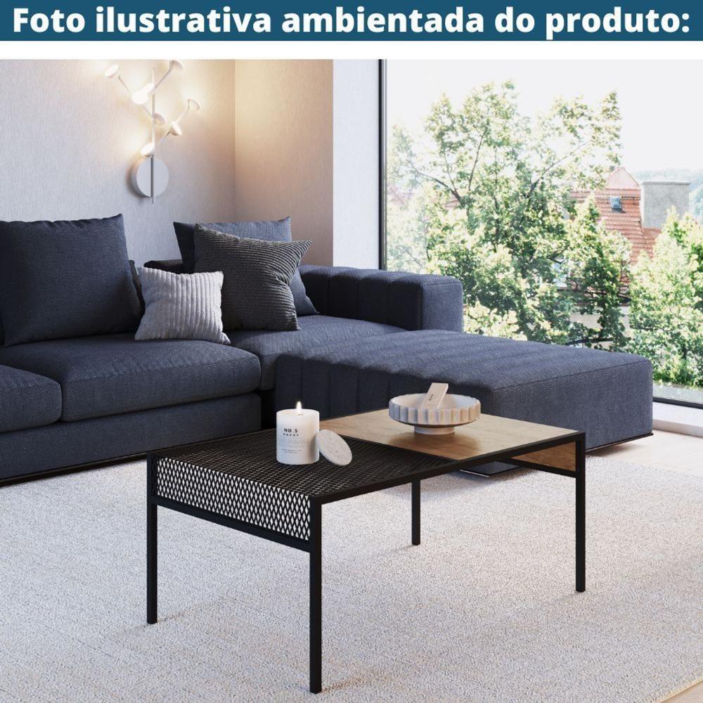 Mesa De Centro Industrial York Artesano Retangular 80 Cm (Largura) Em Mdp Vermont Aço Preto - 5