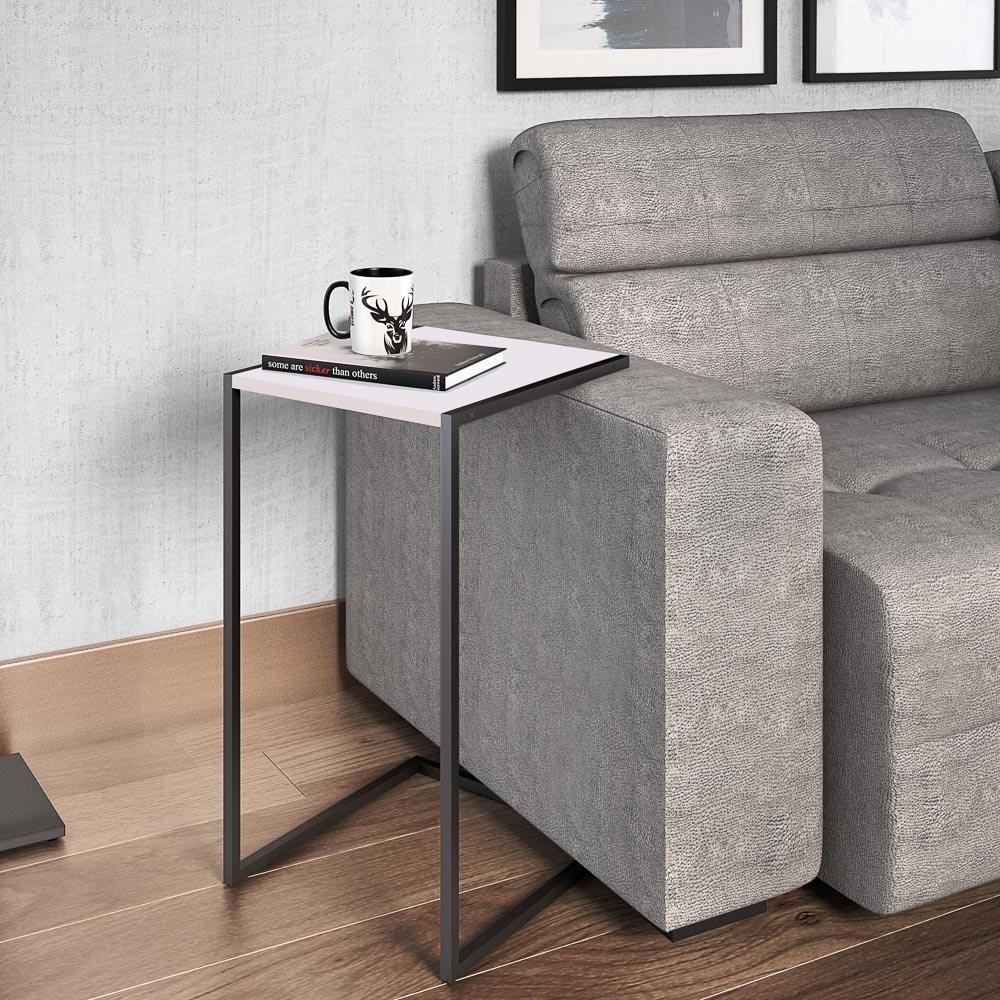 Mesa Lateral De Apoio Branco Base Preta - Artesano - 3