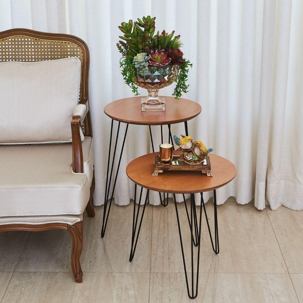 Conjunto De Mesa Lateral Industrial Com Base Ferro - Bege - 1