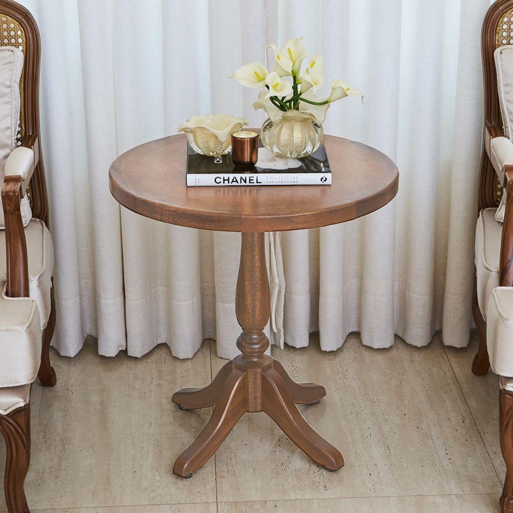 Mesa Lateral De Canto Rústica C/ Borda Pé Torneado - Bege - 1