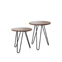 Mesa De Lateral Duo Lisboa Ferro Preto Tampo Amêndoa - Cor: Marrom - 5