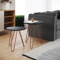 Mesa De Canto Duo Lisboa Ferro Cobre Tampo Preto - 1