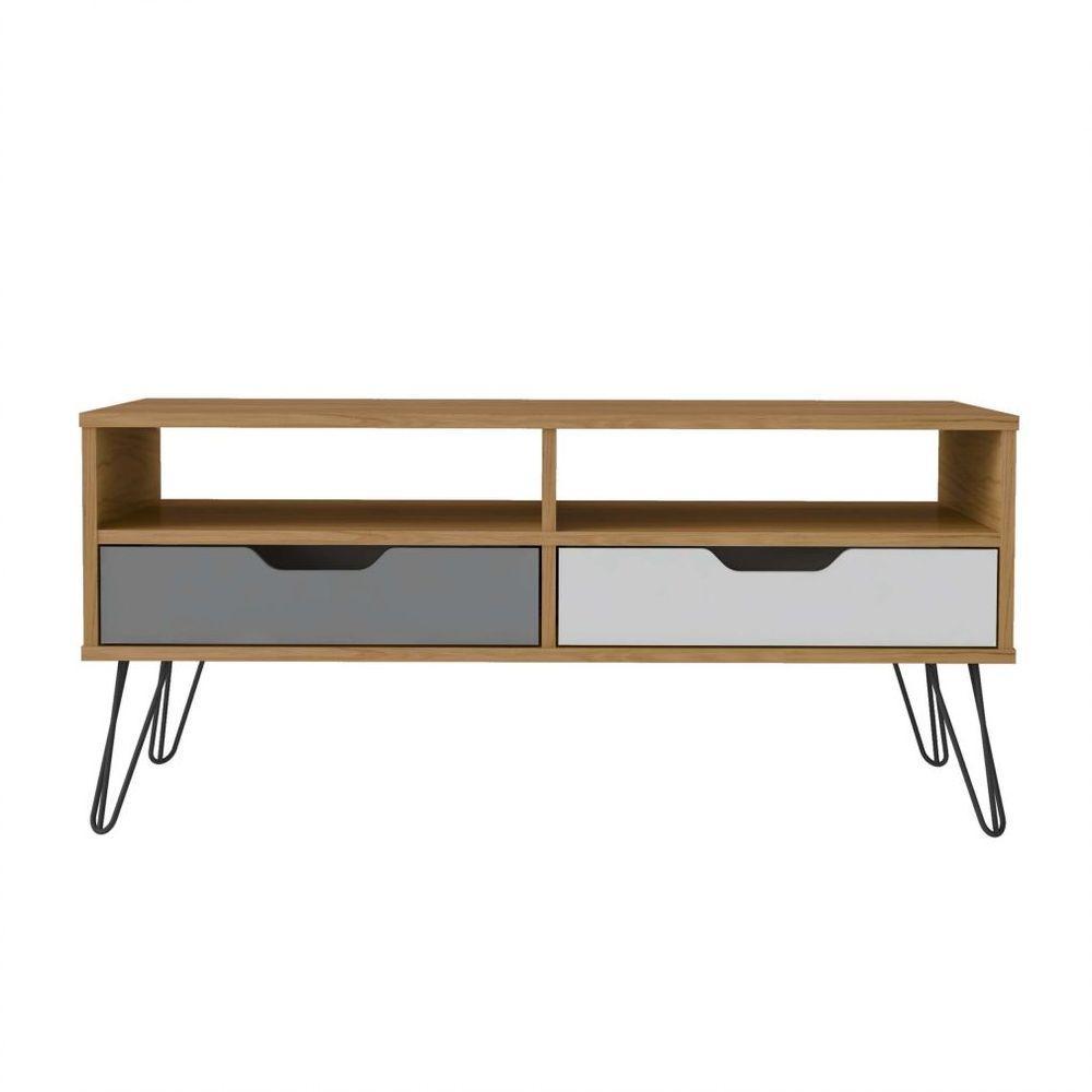 Mesa Centro Carvalho/grafite/Branco 2 Gaveta 2 Nichos - 6