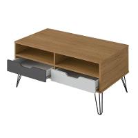 Mesa Centro Carvalho/grafite/Branco 2 Gaveta 2 Nichos