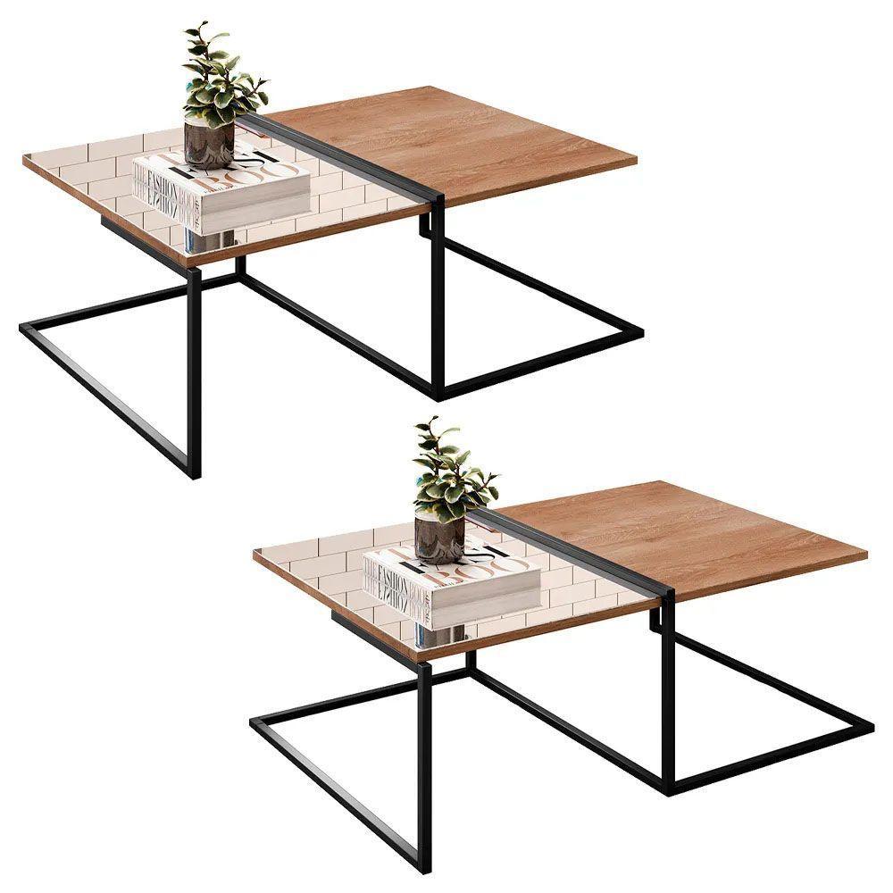 Kit 02 Mesas De Centro Industrial Com Espelho Aurora - Ssx Multicoisas - 1