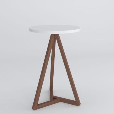 Mesa Lateral Sala Classic Redonda Pé Madeira Branco/amendoa