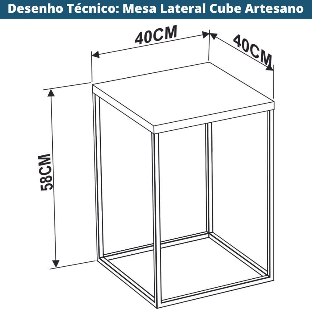 Mesa Lateral Quadrada Cube Artesano 40 Cm (largura) Em Mdp Estrutura Preta Em Aço Preto Fosco - 2