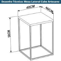 Mesa Lateral Quadrada Cube Artesano 40 Cm (largura) Em Mdp Estrutura Preta Em Aço Preto Fosco - 2