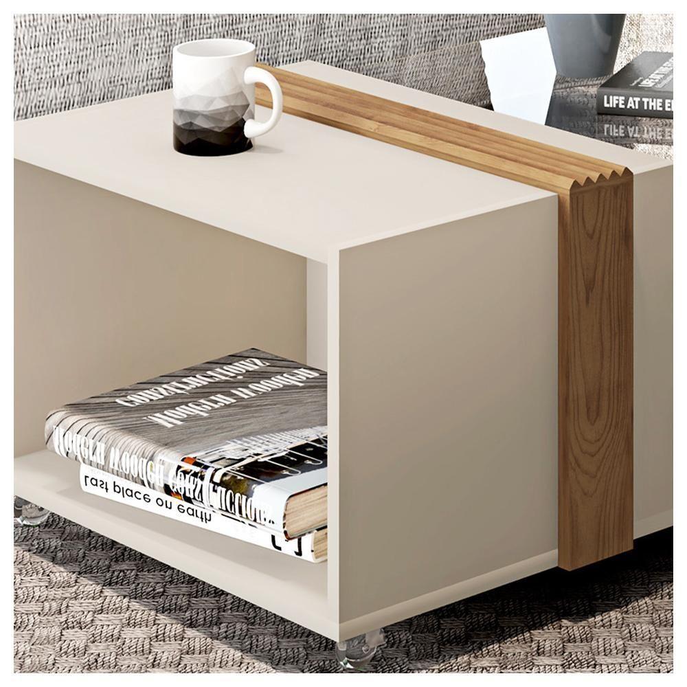 Mesa De Centro Quadrada Com Rodízios E Vidro Núbia Caemmun - 1