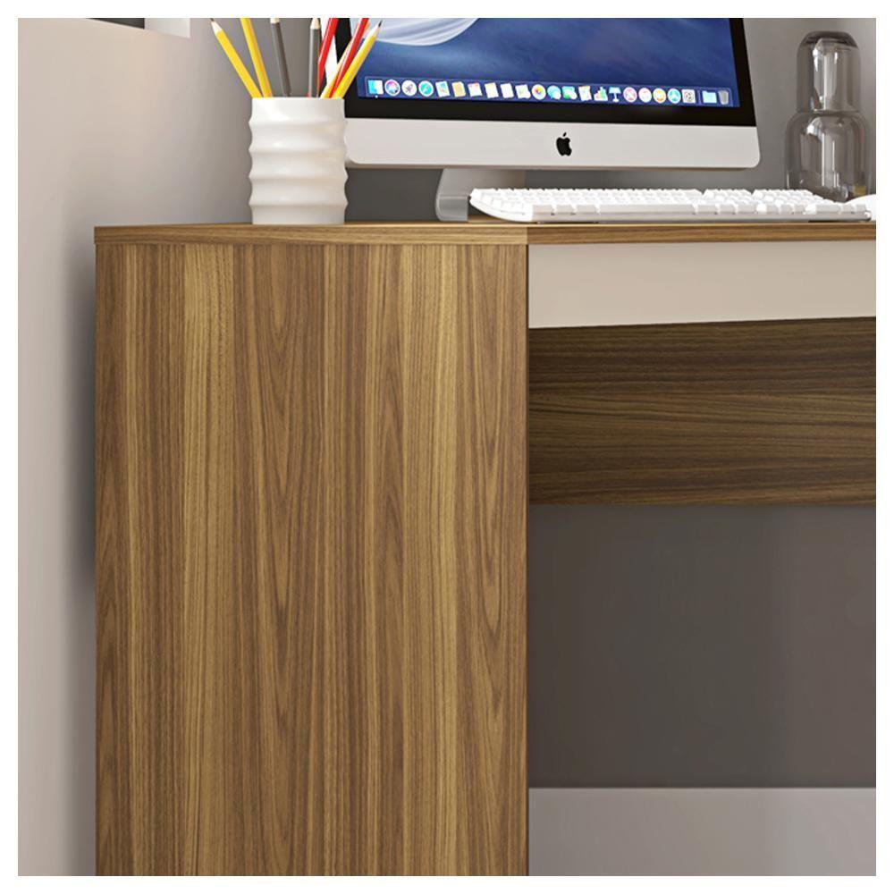 Mesa De Canto L Para Escritório Recta Marrom Bege Caemmun - 3