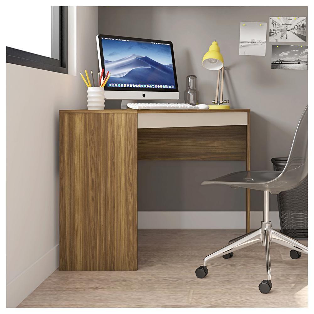 Mesa De Canto L Para Escritório Recta Marrom Bege Caemmun - 4