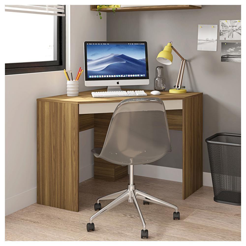 Mesa De Canto L Para Escritório Recta Marrom Bege Caemmun - 5