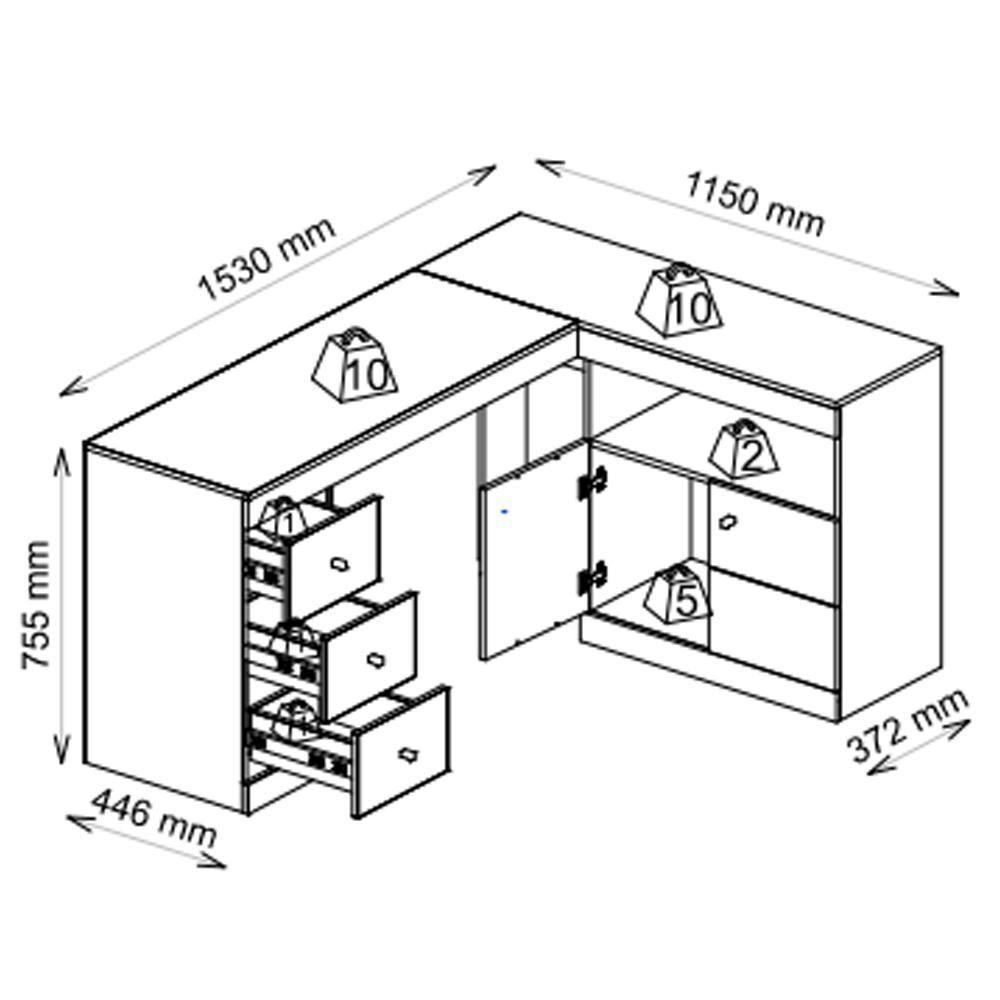 Mesa De Canto Em L Escritório Computador Job Branco Caemmun - 2