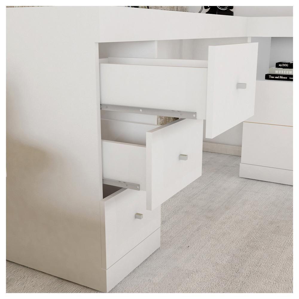 Mesa De Canto Em L Escritório Computador Job Branco Caemmun - 6