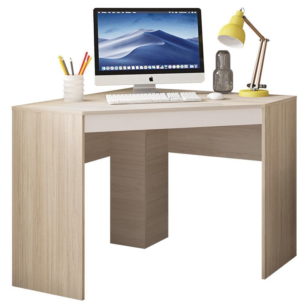 Mesa De Canto Em L Para Escritório Recta Bege Branco Caemmun - 1