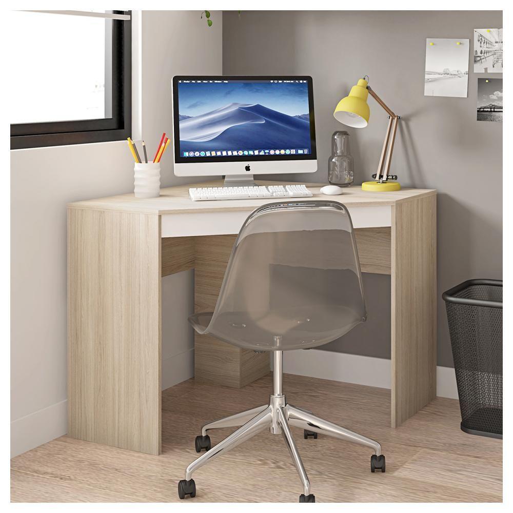 Mesa De Canto Em L Para Escritório Recta Bege Branco Caemmun - 5