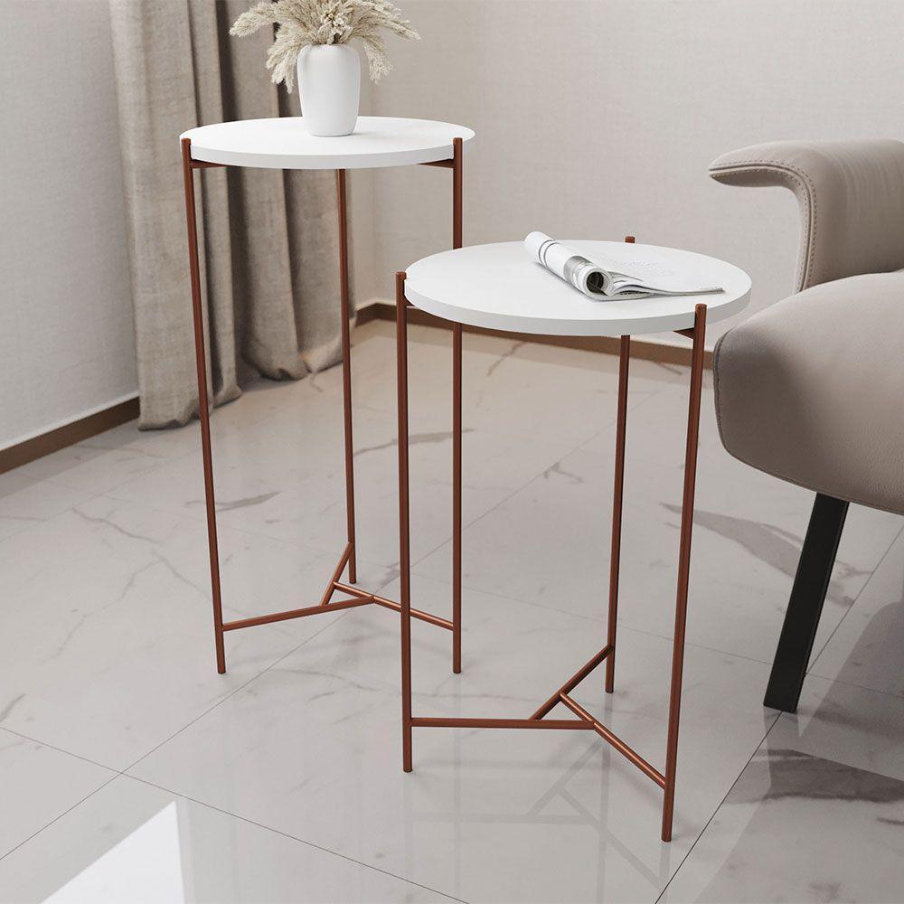 Mesa Lateral Redonda áquila Cobre E Tampo Branco - Cor: Branco - 1