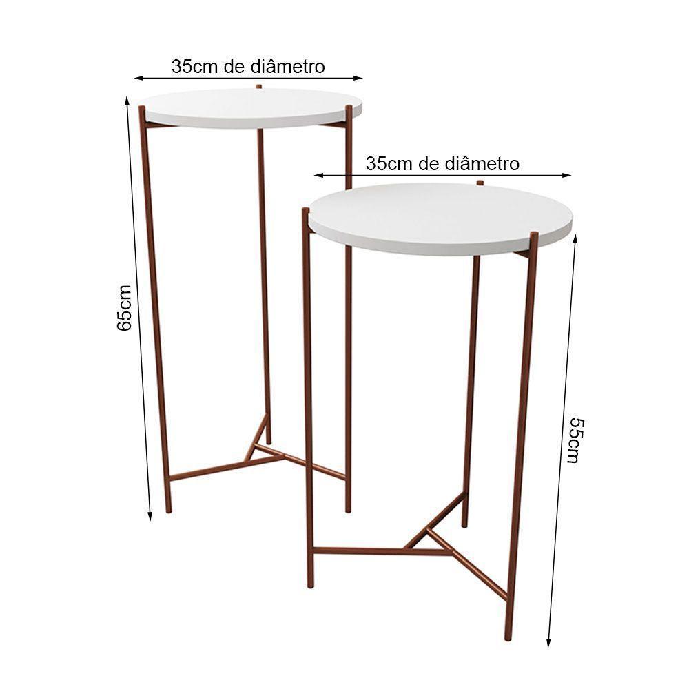 Mesa Lateral Redonda áquila Cobre E Tampo Branco - Cor: Branco - 2