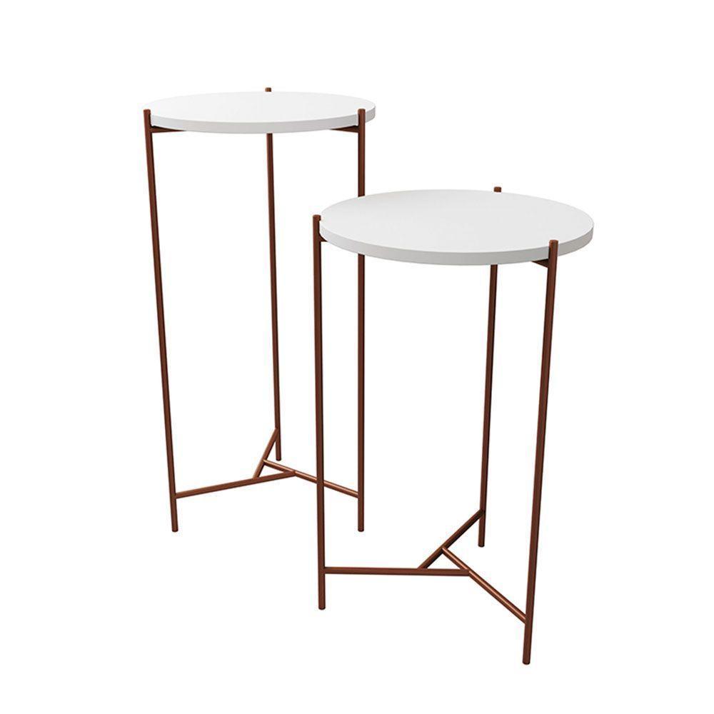 Mesa Lateral Redonda áquila Cobre E Tampo Branco - Cor: Branco - 3