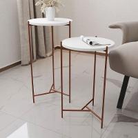 Mesa Lateral Redonda áquila Cobre E Tampo Branco - Cor: Branco - 1