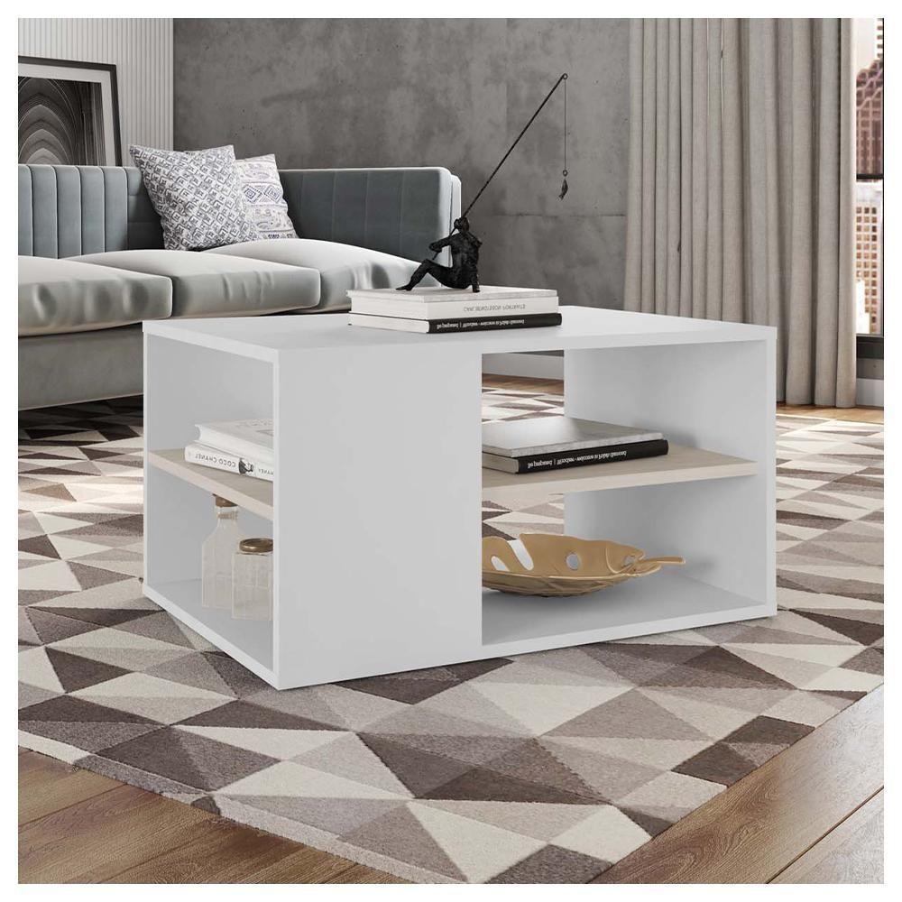 Mesa De Centro Retangular Com Divisória Opala Branco Caemmun - 6