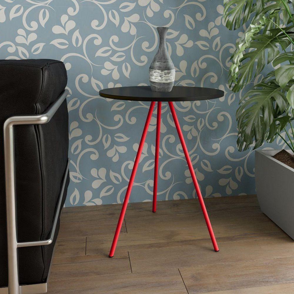 Mesa Lateral Gabriela Wood Preto E Vermelho - Cor: Preto - 1