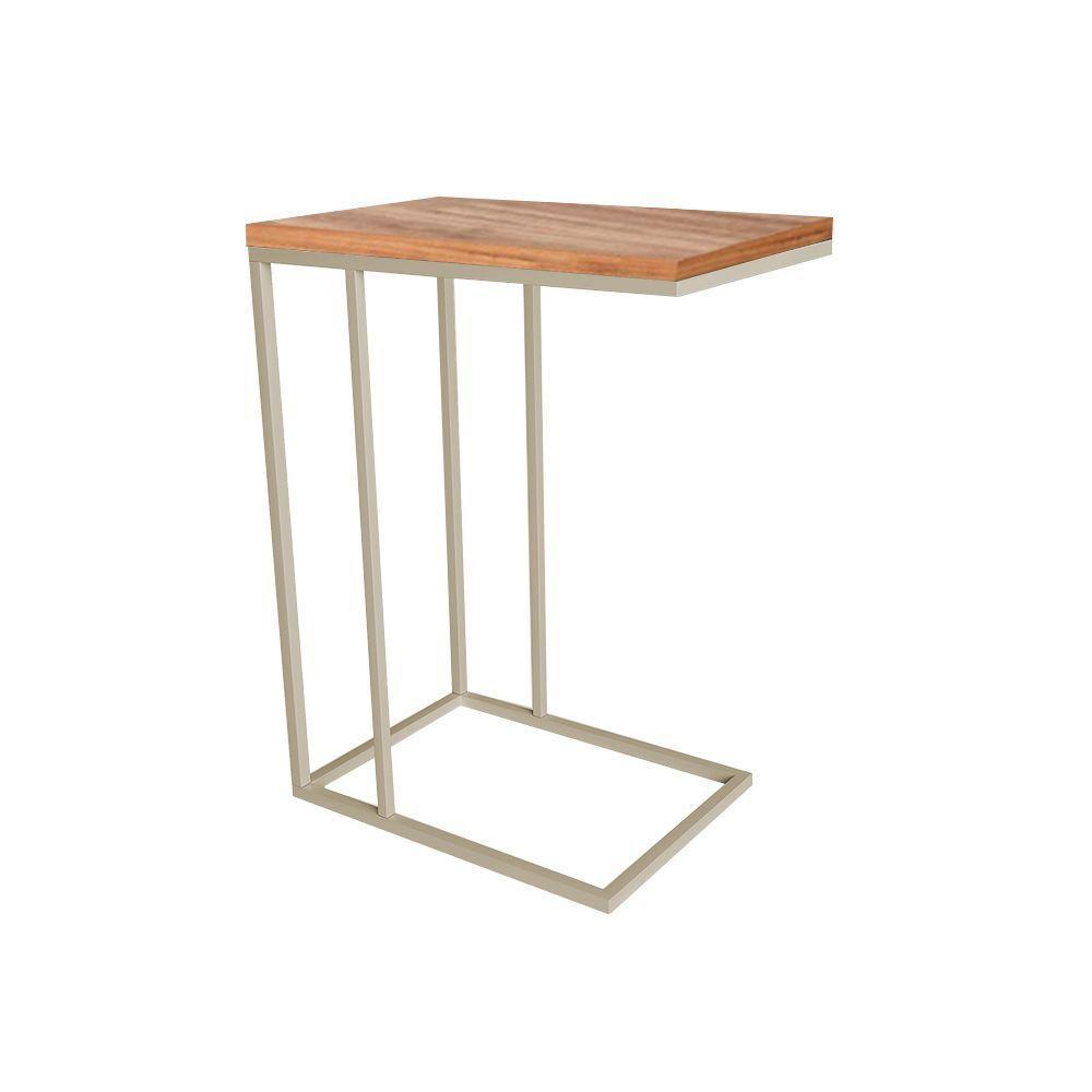 Mesa Lateral Industrial Elena Tampo Amendoa Base Ferro Off White - Cor: Branco - 2