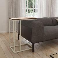 Mesa Lateral Industrial Elena Tampo Amendoa Base Ferro Off White - Cor: Branco - 1