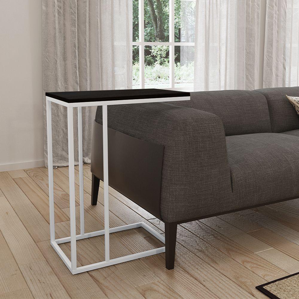 Mesa Lateral Industrial Elena Tampo Preto Base Ferro Off White - Cor: Branco - 1