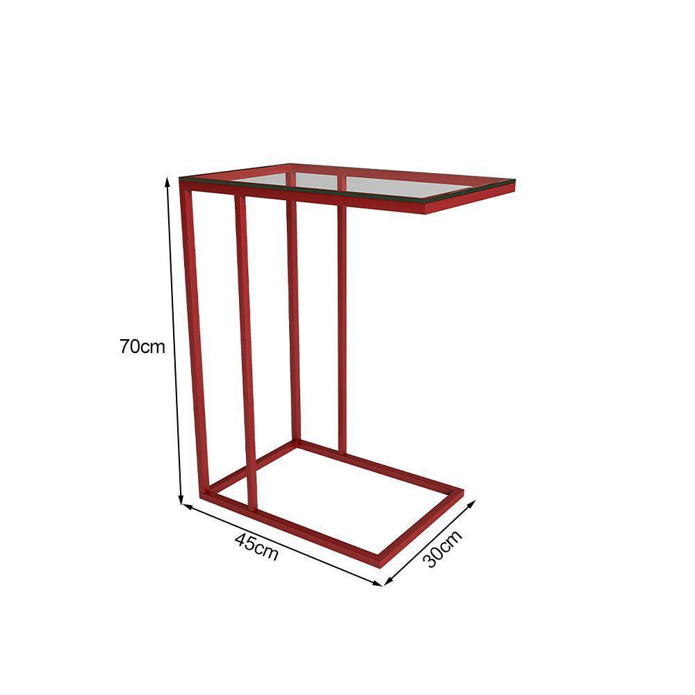 Mesa Lateral Industrial Elena De Vidro Base Ferro Vermelho - Cor: Vermelho - 2
