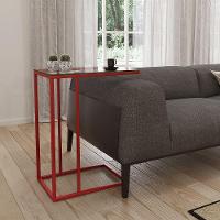 Mesa Lateral Industrial Elena De Vidro Base Ferro Vermelho - Cor: Vermelho - 1