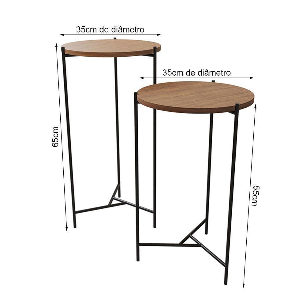 Mesa Lateral Redonda áquila Preta Tampo Imbuia - Cor: Marrom - 2