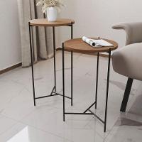 Mesa Lateral Redonda áquila Preta Tampo Imbuia - Cor: Marrom - 1