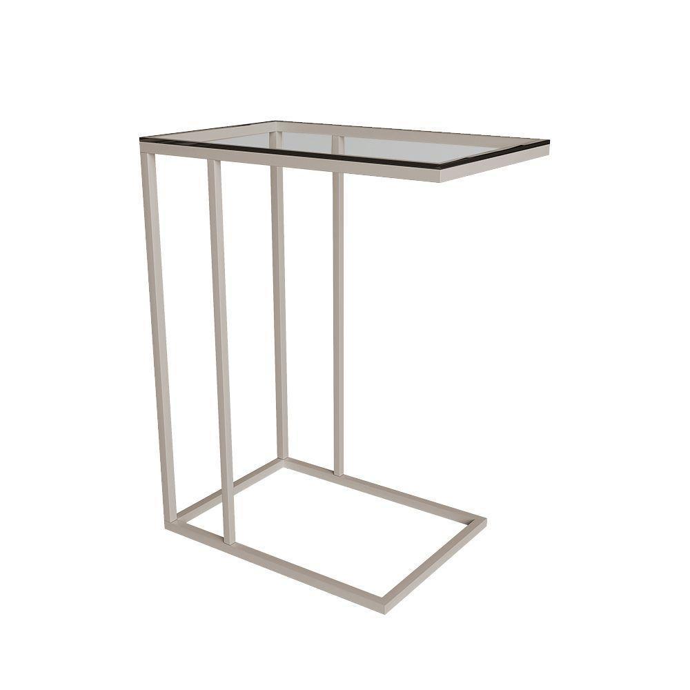 Mesa Lateral Industrial Elena De Vidro Base Ferro Off White - Cor: Branco - 3