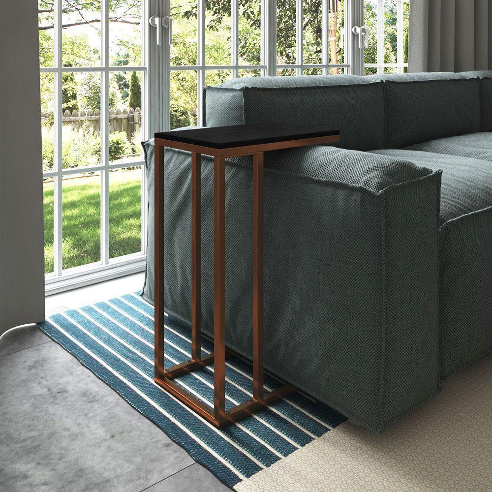 Mesa Lateral Encaixe Elena Cobre E Tampo Preto Asturias - Cor: Marrom - 1