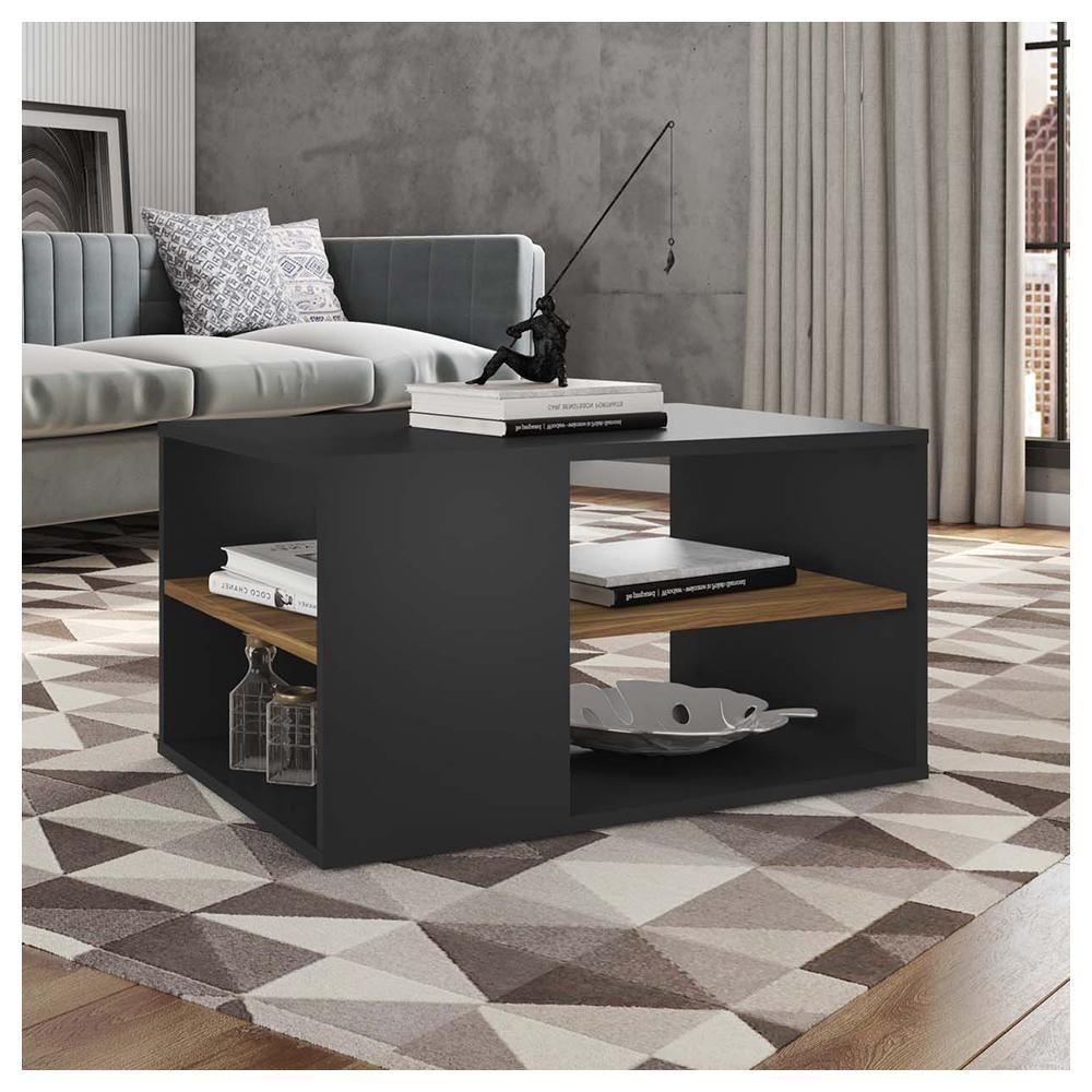 Mesa De Centro Retangular Com Divisória Opala Preto Caemmun - 6