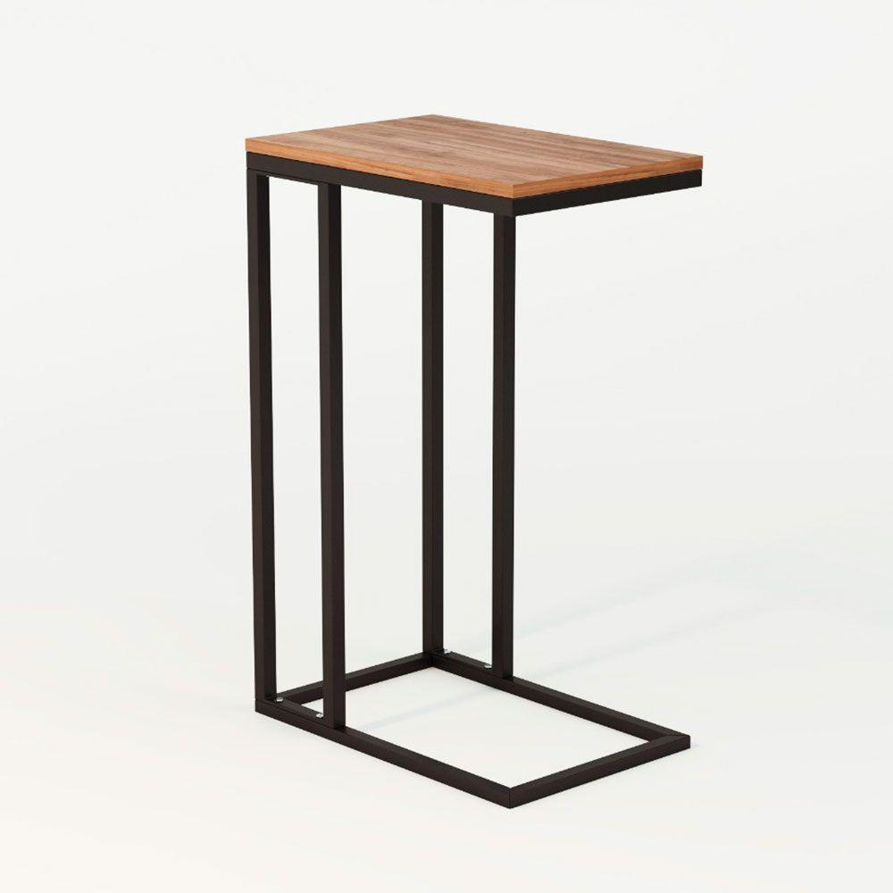 Mesa Lateral Encaixe Elena Preto E Tampo Amêndoa Asturias - Cor: Preto - 3