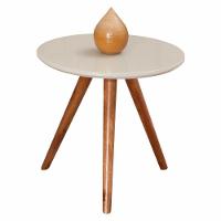 Mesa Lateral Redonda Com Vidro 40x40 Cor Off White Medida 60 Cm Altura - 1