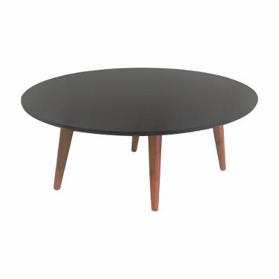 Mesa De Centro Oval Laqueada Com Vidro Cor Preto Tamanho M