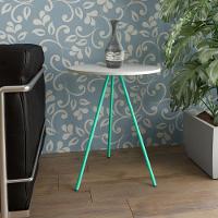 Mesa Lateral Gabriela Wood Branco E Azul Turquesa - Cor: Branco - 1