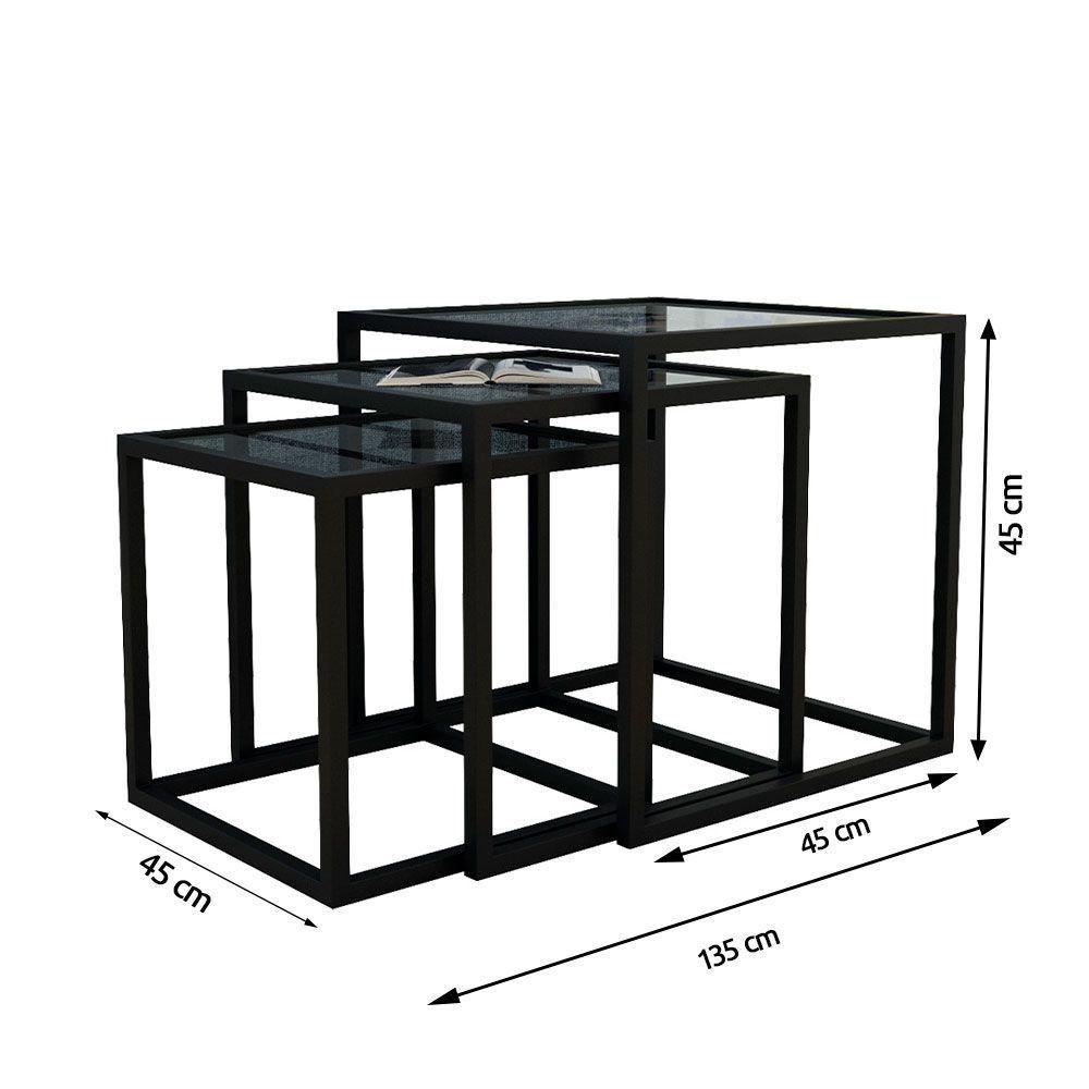 Trio Mesa Lateral Isabela Preta - Cor: Preto - 2