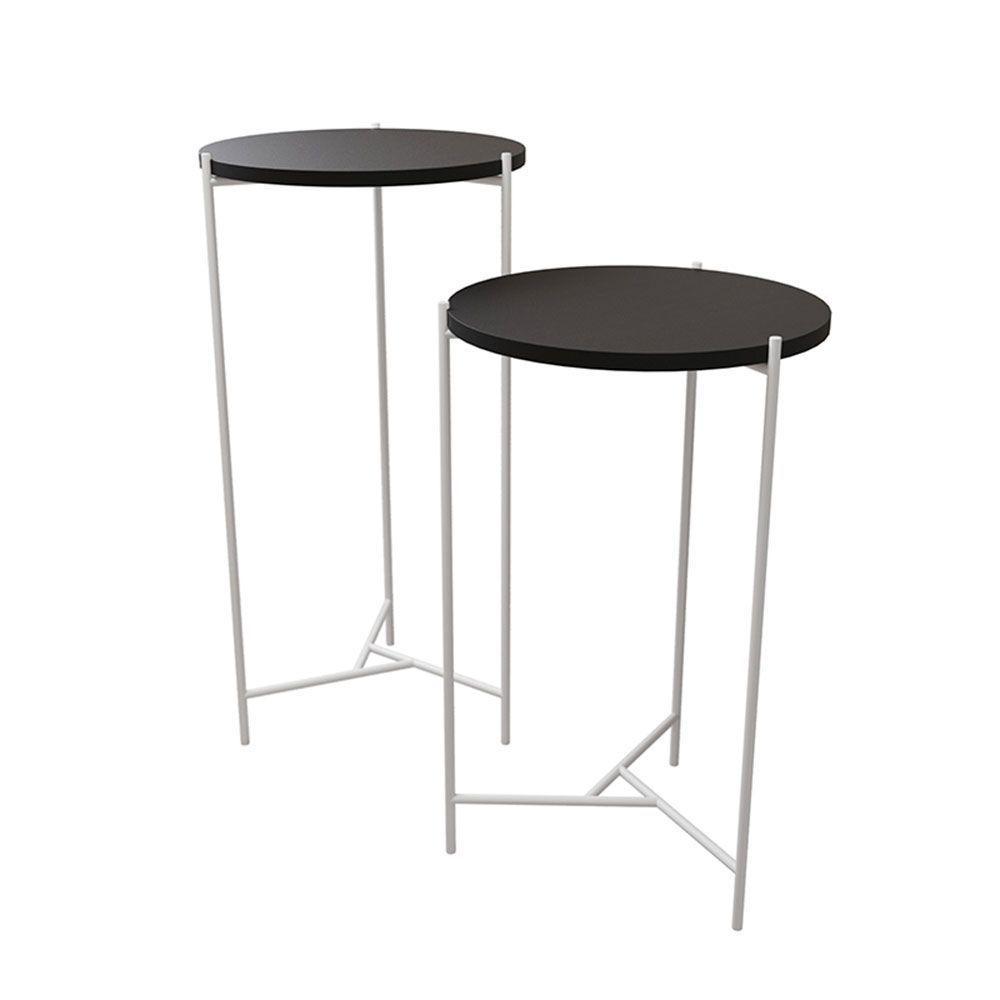 Mesa Lateral Redonda áquila Branca E Tampo Preto - Cor: Preto - 3