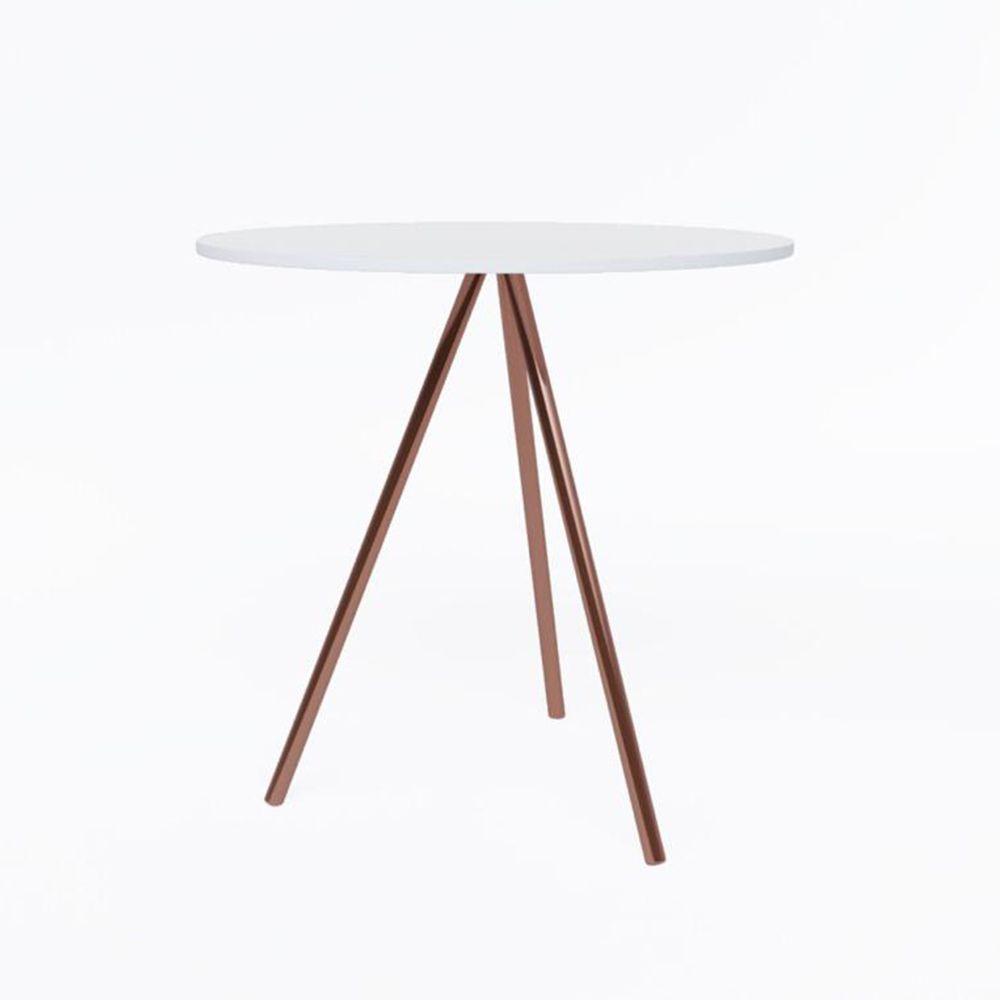 Mesa Lateral Tampo Madeira Branco Pés Cobre Branco - 3